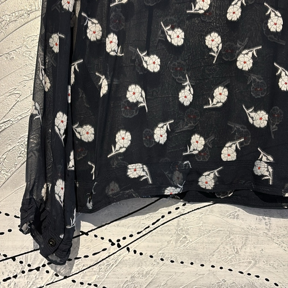 Rag & Bone Sheer Floral Silk Blouse Top Size S Blue & White - Picture 12 of 16